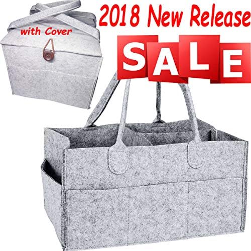 YiCoo Foldable Baby Diaper Caddy Organiser, Portable Nursery Storage Basket Bin with Changeable Compartments(Grey) - New Version