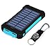 Foreverrise 10000mAh Solar Charger Dual USB Battery Pack Portable Phone Solar Power Bank Waterproof Battery Charger with LED Light and Carabiner with Compass Pack for Most USB Devices(Blue)