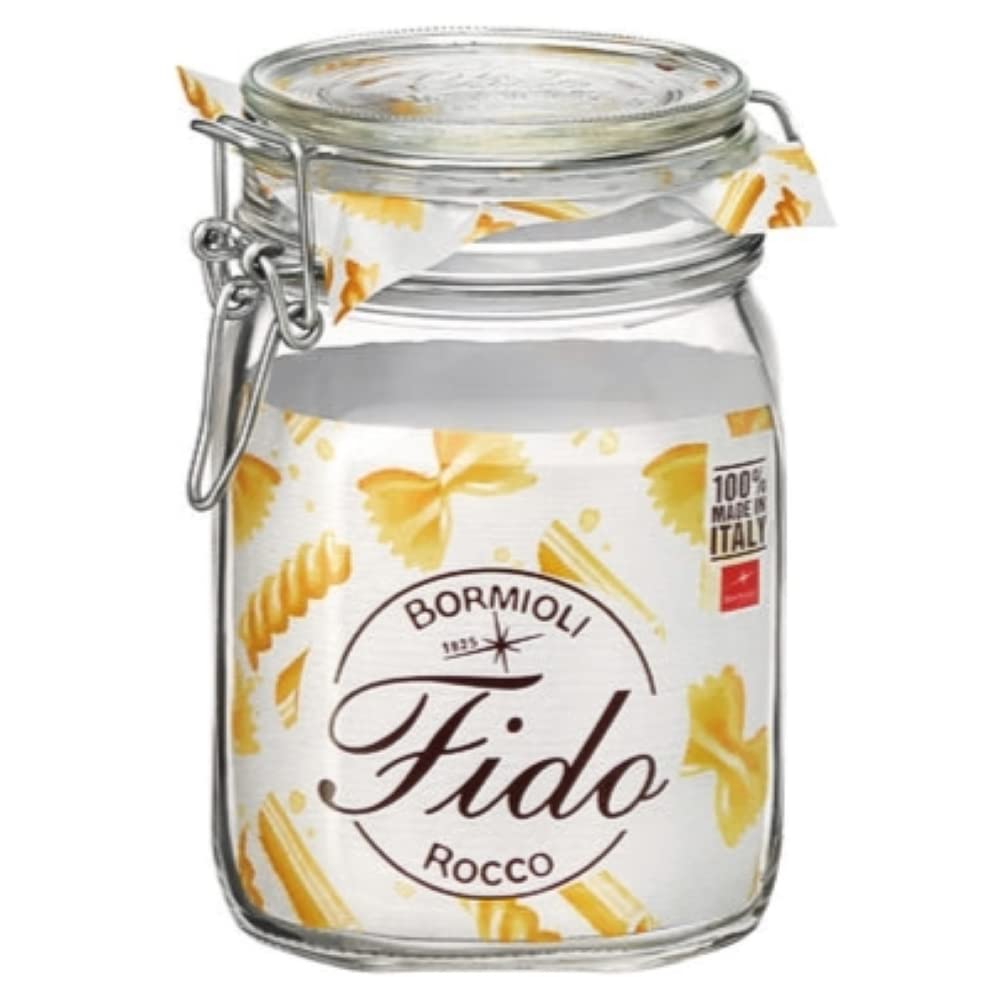 Bormioli Rocco B071RRRZNY Duplicate of KC66938 Fido Clear Glass Jar with 85 mm Gasket, 1 Liter (2 Pack), Stainless Steel, Transparent