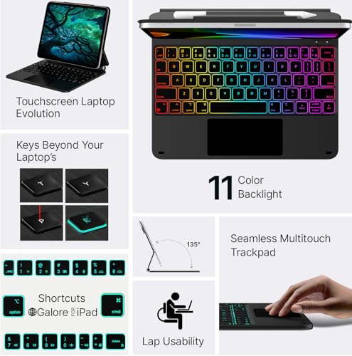 typecase Edge Keyboard Case for iPad Air 11"(M4/M3/M2, 2026/2025/2024), Pro 11" & Air 5/4 – Magic with Multi-Touch Trackpad, 11 Colors Backlight, Pencil Holder, Slim & Lightweight - Black