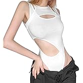 SINROYEE Sexy Hollow Out Women Bodysuit Summer Streetwear Outfit Gothic Jumpsuit T Shirt Short Sleeve Sleeveless (SIZE: Small)