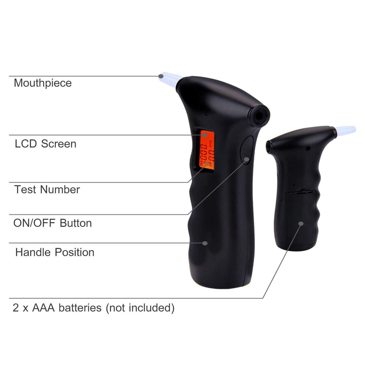 bedee Alcoholímetro Digital Portátil, Detector Electrónico del Alcohol del Aliento, Analizador Profesional del Tester con Sensor Semiconductor, con la Pantalla LCD, con 5 Boquillas