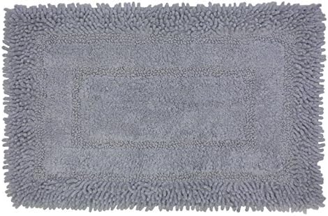 Spura Home 17"x24" Frost Grey Shag Border W/Plain Rectangle Imprinted Center Bath Mat