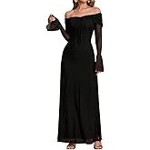 VKIHOC Off Shoulder Long Sleeve Maxi Dress Bodycon Tie Party Formal Wedding Guest Dresses for Women 2026