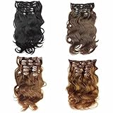 SHOWJARLLY Body Wave Clip in Hair Extensions Human Hair 7Pcs/Set Thick Full Head Wavy Clip in Human Hair Extensions
