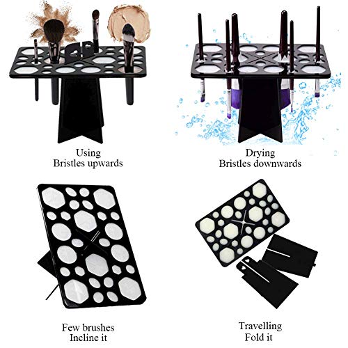 BEAKEY Makeup Brush Drying Rack Air Tree Tower Organizer Folding Brush Holder Cosmetic Shelf Tools [Updated Version]-28 Holes Mix Size, Black - Thumbnail 5