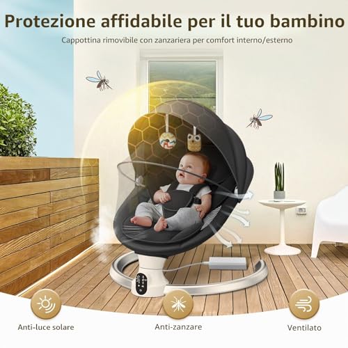 Brolteja Electric Baby Bed for Kids, Bluetooth Swing with APP and 3 Stage Timer (Black) 5 Speed Oscillation and Remote Control