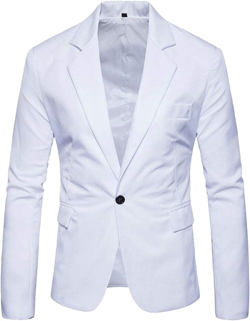 Generic Men's Blazer Casual One Button Flap Pockets Business Solid Sport Suits Jacket White XS