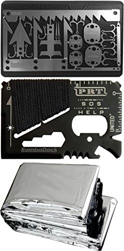 Survival Gear Multi Tools BUNDLE - 2 Top Bug Out Survival Credit Card Pocket Tools PLUS Emergency Blanket-by RumbaDock