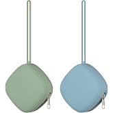 Swelive 2 Pack Silicone Pacifier Holder Case, Portable Pacifier Case For Diaper Bag, BPA Free Newborn Baby Pacifiers Silicone Pouch For Boys &amp; Girls (Sage+Ether)