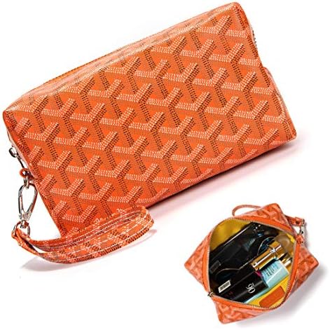 Designer Cosmetic Bags Toiletry Travel Makeup for Womens Organizer Pu vegan Leather Make up Wrist Wallet Broken Silver (Cosmetic Bags Orange)