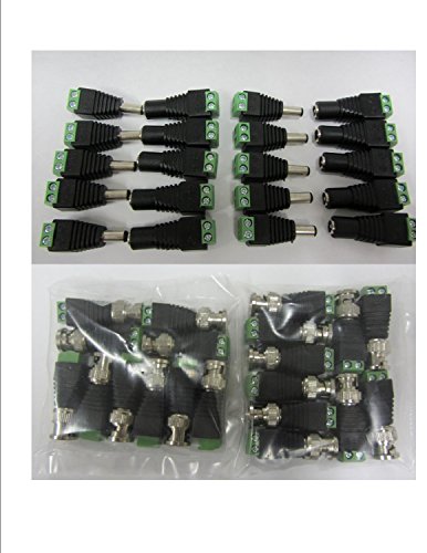 (10) Sets CAT5 to BNC Passive Video and Power Balun Transceiver
