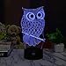 3D Illusion Animal Owl Remote Control LED Desk Table Night Light Lamp 7 Color Touch Lamp Kiddie Kids Children Family Holiday Gift Home Office Childrenroom Theme Decoration by HUI YUAN