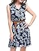 Allegra K Women's Valentine's Day Floral Printed Half Placket Knee Length Sleeveless Spring Belted Dress Large Dark Blue-Floral