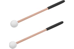 Mobestech 2pcs White Tongue Drum Rubber Mallets with Non-slip Wood Handle, 9.5 Inch Percussion Sticks