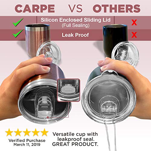 image for Carpe 12 oz Stemless Insulated Wine Glass Tumbler with Sliding Lid and