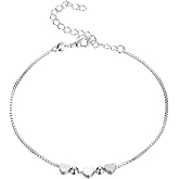 Goldenchen Fashion Jewelry 925 Sterling Silver Cute Love Heart Adjustable Box Chain Bracelet/Anklet