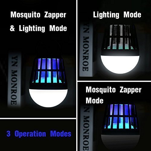 Solar Insect Zapper,Vexverm Solar & USB Rechargeable Mosquito Bug Zapper - 3 Modes Insect Mosquito Worm Bug Flies Mothes Killer LED Lamp for Camping Picnic Hiking