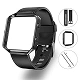 LEEFOX Fitbit Blaze Bands with Frame, Sport Silicone Replacement Strap for Fitbit Blaze Smart Fitness Watch Fit Bit Blaze Accessory Wristbands Large, Black Bracelet w/Black Frame (Proverbs 4:23)