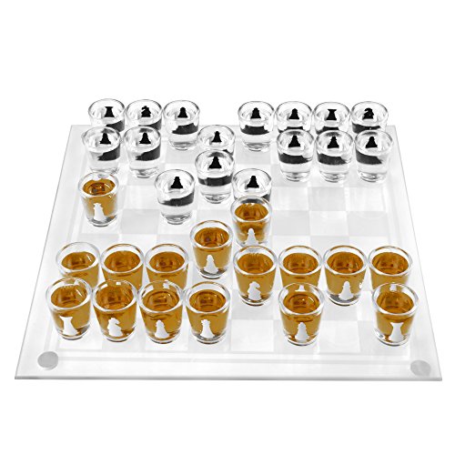 Deluxe Shot Glass Chess Checkers Drinking Game Set - 2 Games in 1!