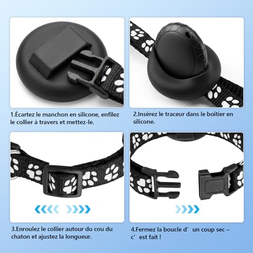 Traceur GPS Chat, Collier GPS Chat Chien sans Abonnement/Carte SIM, Compatible iOS et Android, Intelligent de La Localisation en Temps, Étanchéité IPX6, Collier GPS pour Chien,Chats,Voitures - Noir