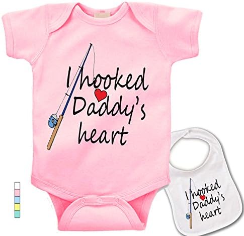 I Hooked Daddy's Heart .Cute Fishing Baby Bodysuit Onesie & Matching bib Set