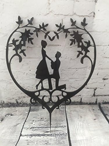 Floral Heart Proposal Wedding Engagment Cake Topper Mirror Acrylic Silhouette (Amber Mirror)