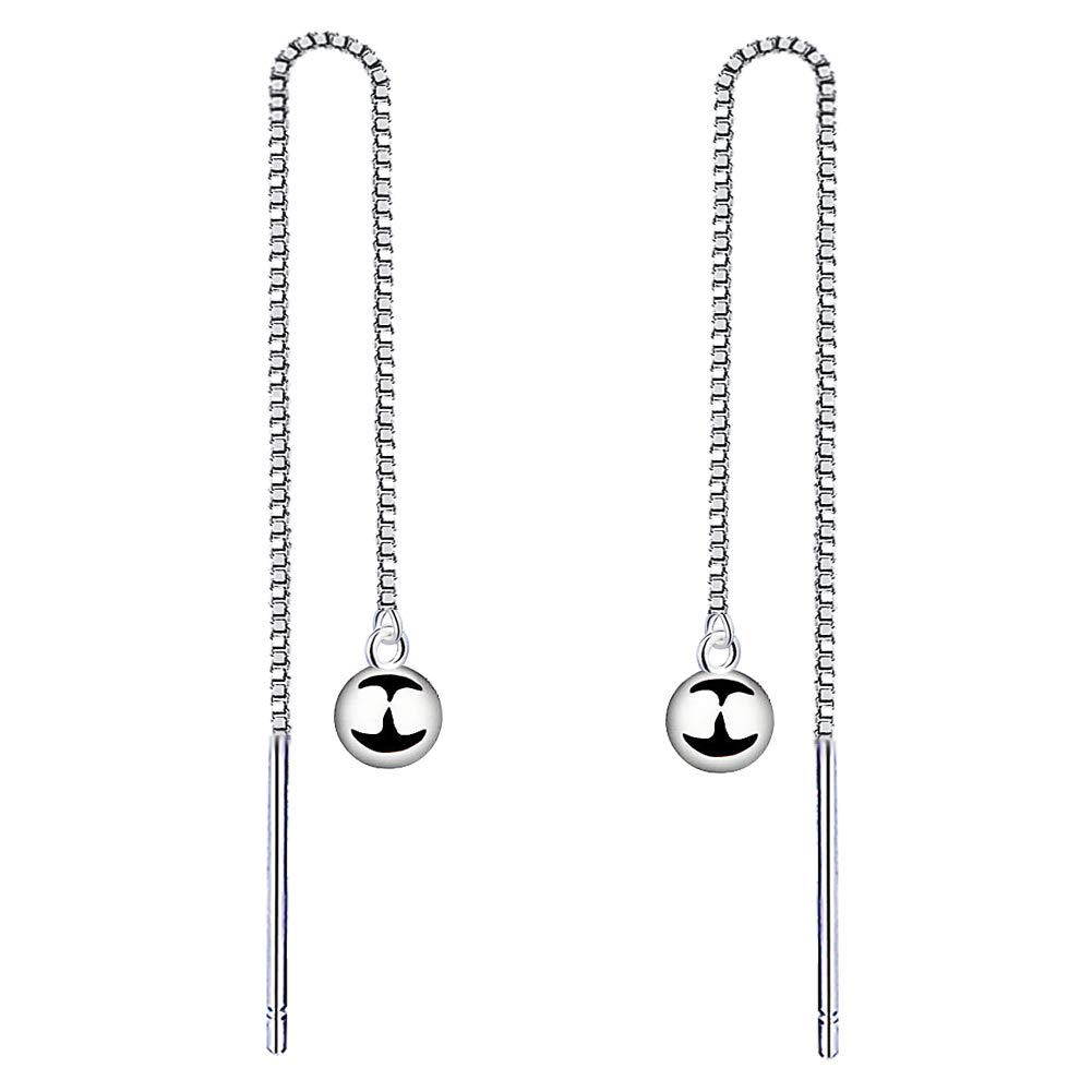 Yaneno 3mm Bead Needle Threader Pull Through Ball Dangle Drop 925 Sterling Silver Earrings Women 7cm (White)