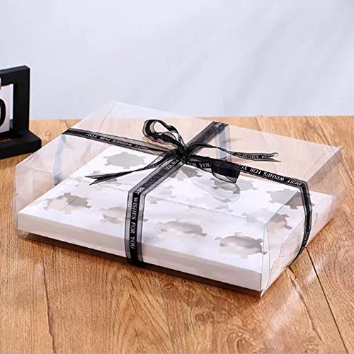 Iconic Baker | Pack of 5 | Clear 12 Cavity Inserts Cupcake Boxes | Transparent Cupcake Dessert Cookie Box Packaging in 3 Colours White, Black & Gold | Fits Muffin & Cupcakes Cases.