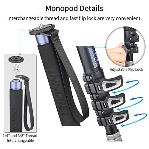 Video Monopod Kit INNOREL Professional Aluminum Fluid Head Monopod with Removable Tripod Base for DSLR Telescopic Camera Camcorders,Plus 1 Extra Sliding Plate