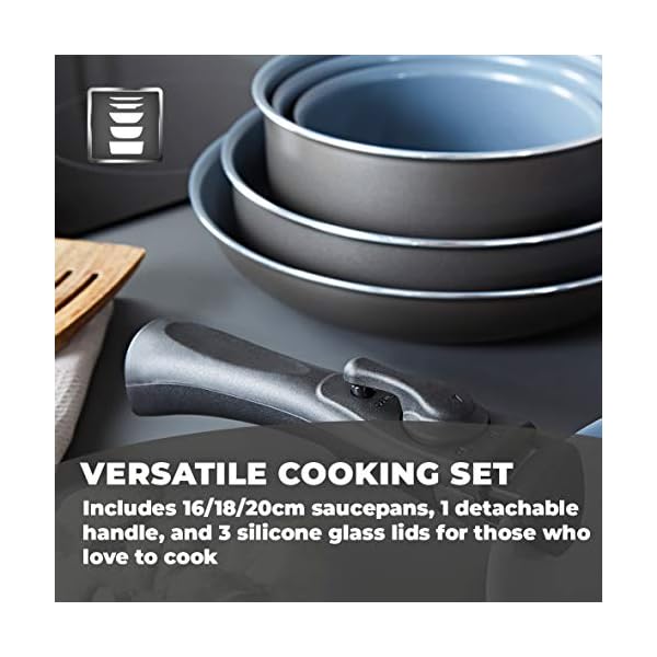 Tower Freedom T800201 7 Piece Cookware Set with Ceramic Coating, Stackable Design and Detachable Handle, Graphite…