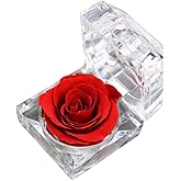 UUYYEO Real Preserved Forever Rose Flower Clear Acrylic Ring Box Rose Ring Holder Flower Engagement Ring Box Jewelry Gift Case for Valentine’s Day Anniversary
