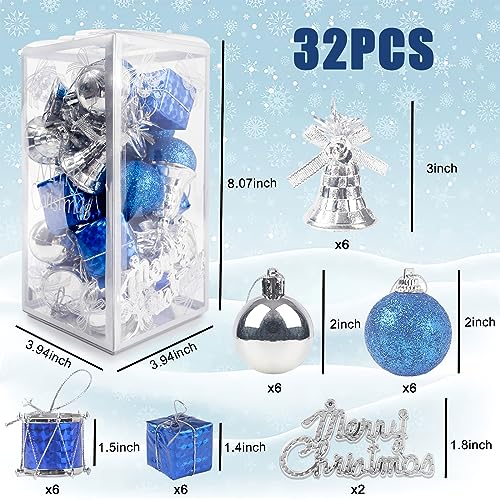 LOVEINUSA 32PCS Christmas Ball Ornaments, Christmas Tree Ornaments Glitter Christmas Decorations Tree Balls for Christmas Xmas Tree (Dark Blue & Silver)