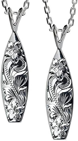 Hawaiian Jewelry Pair Necklace with Free Engraving, 925 Sterling Silver Surfboard Pendant Set of 2 with 4 Faceted Cable Chain SP2513P