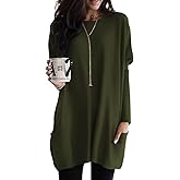 Poetsky Fall Womens Tunic or Tops to Wear with Leggings Long Sleeve Casual Long Shirts Blouses with Pockets