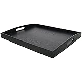 DILLMAN Serving Tray Large Black Wood Rectangle Food Tray Butler Tray Breakfast Tray With Handles (Large)