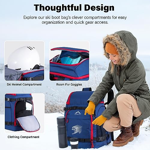 GOHIMAL SKI BOOT BAG, 50L SKI BOOT BACKPACK FOR SKI HELMET, GOGGLES, GLOVES, SKIS, SNOWBOARD & ACCESSORIES (BLUE)