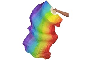 TMZAQH Women 1 Piece Right Hand Real Silk Long Belly Dance Fan Veils 150 * 90 cm