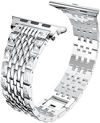 Wenicaca Metal Replacement Band for Apple Watch Series 1 2 3 with Rhinestones and Clasp Sports Strap 42mm Women/Man iWatch Bands Diamonds