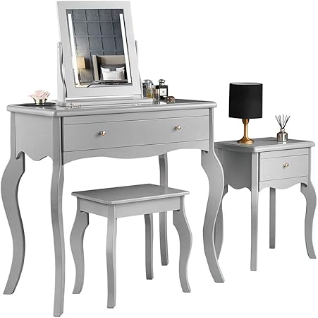 Carme Sorrento Grey Dressing Table And Side Table With Drawer Rose Gold Handles Stool Mirror With Led Lights Four Piece Set Bedroom Makeup Furniture Amazon Co Uk Kitchen Home