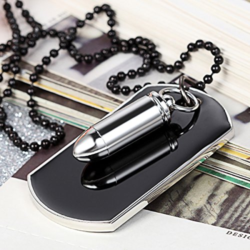Flongo Herrenkette Männer Anhänger, Legierung Halskette Silber Schwarz Patrone Geschoß Gewehrkugel Kugel Erkennungsmarke Dog Tag Armee Stil Poliert Stammes 27.5 Zoll Kette Herren Accessoires – Bild 4