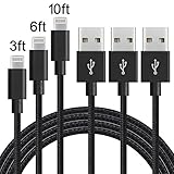 Lightning Cable, IVVO 3pcs 3FT 6FT 10FT Nylon Braided Charging Cable Cord 8-Pin Lightning to USB Cable Charger for Apple iPhone 7/7 Plus/6/6s/6 Plus/6s Plus/5/5c/5s/SE,iPad, iPod and More (Black)