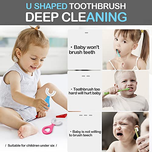 U Shaped Toothbrush Kids,2 Pack U Shaped Toothbrush Kids,Kids u-Shaped Toothbrush Age 2-6,Food Grade Soft Silicone Brush Head ,360 Whole Mouth Toothbrush for Toddlers and Children (S(Ages 2-6))