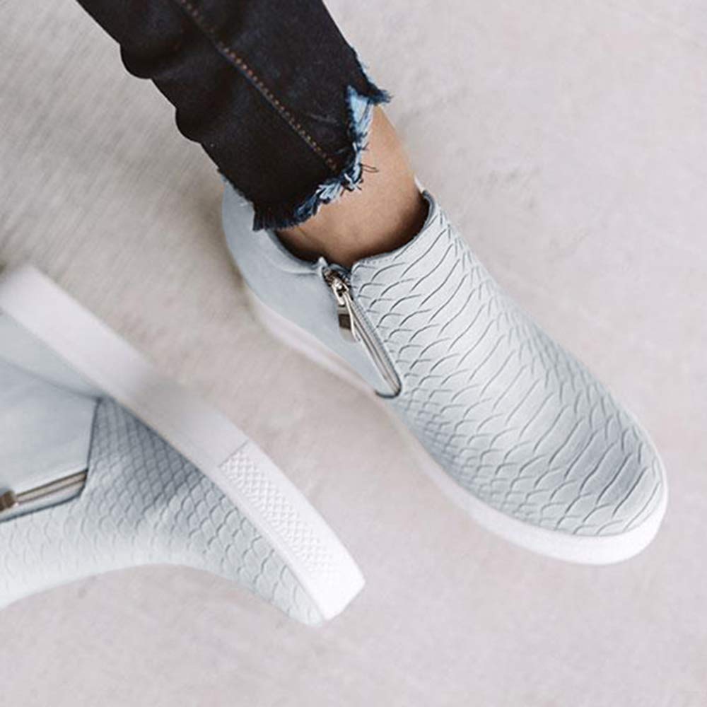 Fashare Womens Wedge Sneakers High Top Side Zipper Platform Hidden Wedgie Shoes Booties - Image 3
