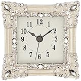 Kenova White and Silver Jeweled Table Clock