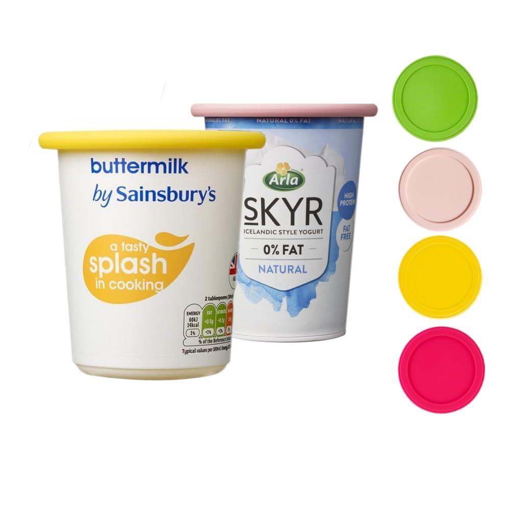 Yogurt Pot Lids,4 Pcs Reusable Silicone Stretch Lids Designed to fit Standard Yoghurt and Cream pots