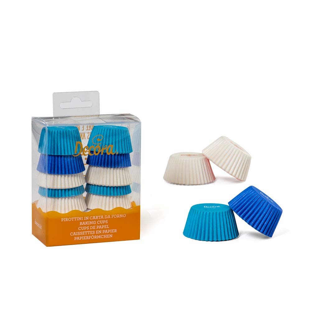 DECORA 0339750 200 White/Light Blue Mini Muffin Baking Cups 32 X 22 MM, Carta da Forno, Multicolour