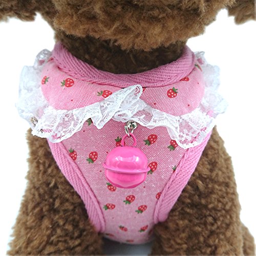 M2cbridge Small Dog Harness Leash Leads Set Step-in Soft Mesh Vest Cat Collar (M, Pink)