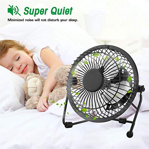 USB Fan 4 Inch Mini USB Desk Table Fan Personal Portable Desktop Cooling Fan Powered by USB PC Netbook for Camping Home Office Outdoor Travel, Strong Wind, Black