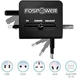 FosPower All-In-One International Power Adapter, High Speed [3.1A] Dual USB Ports Travel Plug Charger (US UK EU AU) for iPhone, iPad, Smartphones, Tablets, Laptop - Black